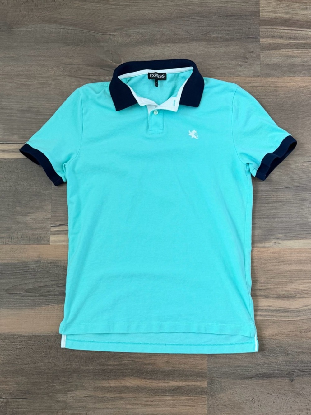 Express Men's Mini Logo Cotton Pique Polo Shirt -  Mint Blue/Navy - Size Medium